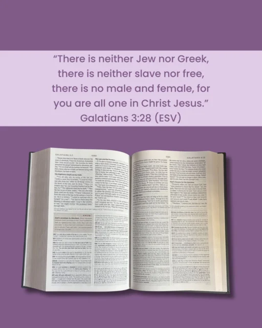 “There is neither Jew nor Greek, there is neither slave nor free, there is no male and female, for you are all one in Christ Jesus.”
Galatians 3:28 (ESV)