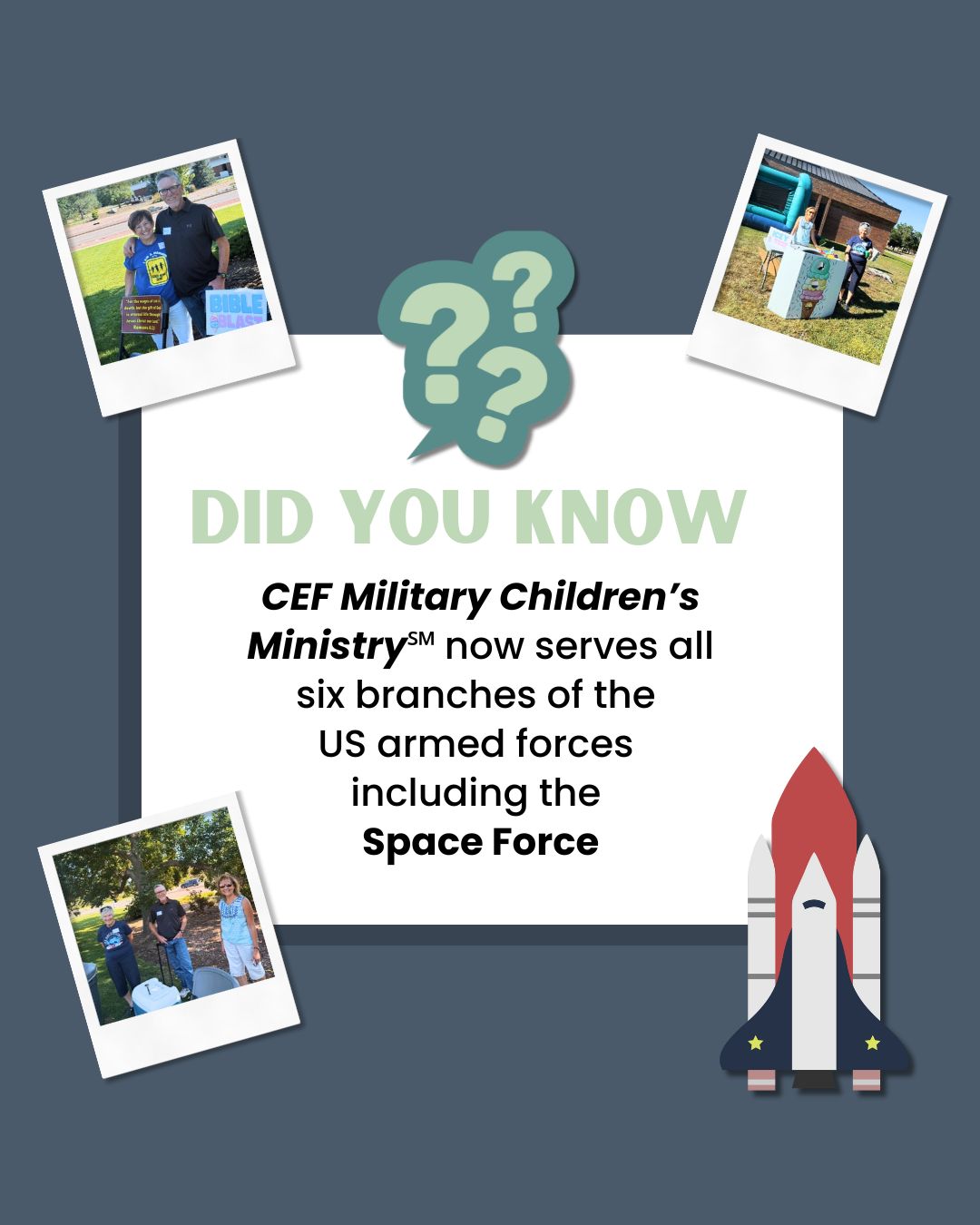 Exciting news from our 𝘔𝘪𝘭𝘪𝘵𝘢𝘳𝘺 𝘊𝘩𝘪𝘭𝘥𝘳𝘦𝘯’𝘴 𝘔𝘪𝘯𝘪𝘴𝘵𝘳𝘺! This year, 𝘊𝘌𝘍 began serving children and families at Peterson Space Force Base in Colorado Springs!
Now, 𝘔𝘊𝘔 serves all six branches of the US armed forces!
Frequent moves and deployments can be tough, but as one worker shared, “Knowing Jesus is a constant—wherever you go.”
At Peterson SFB, 25 children came to the first ice cream party open house, and volunteers are faithfully showing the love of Jesus!
#ChildEvangelismFellowship #MilitaryChildrensMinistry #GoodNewsClub #PetersonSpaceForceBase #EveryChildEveryNationEveryDay