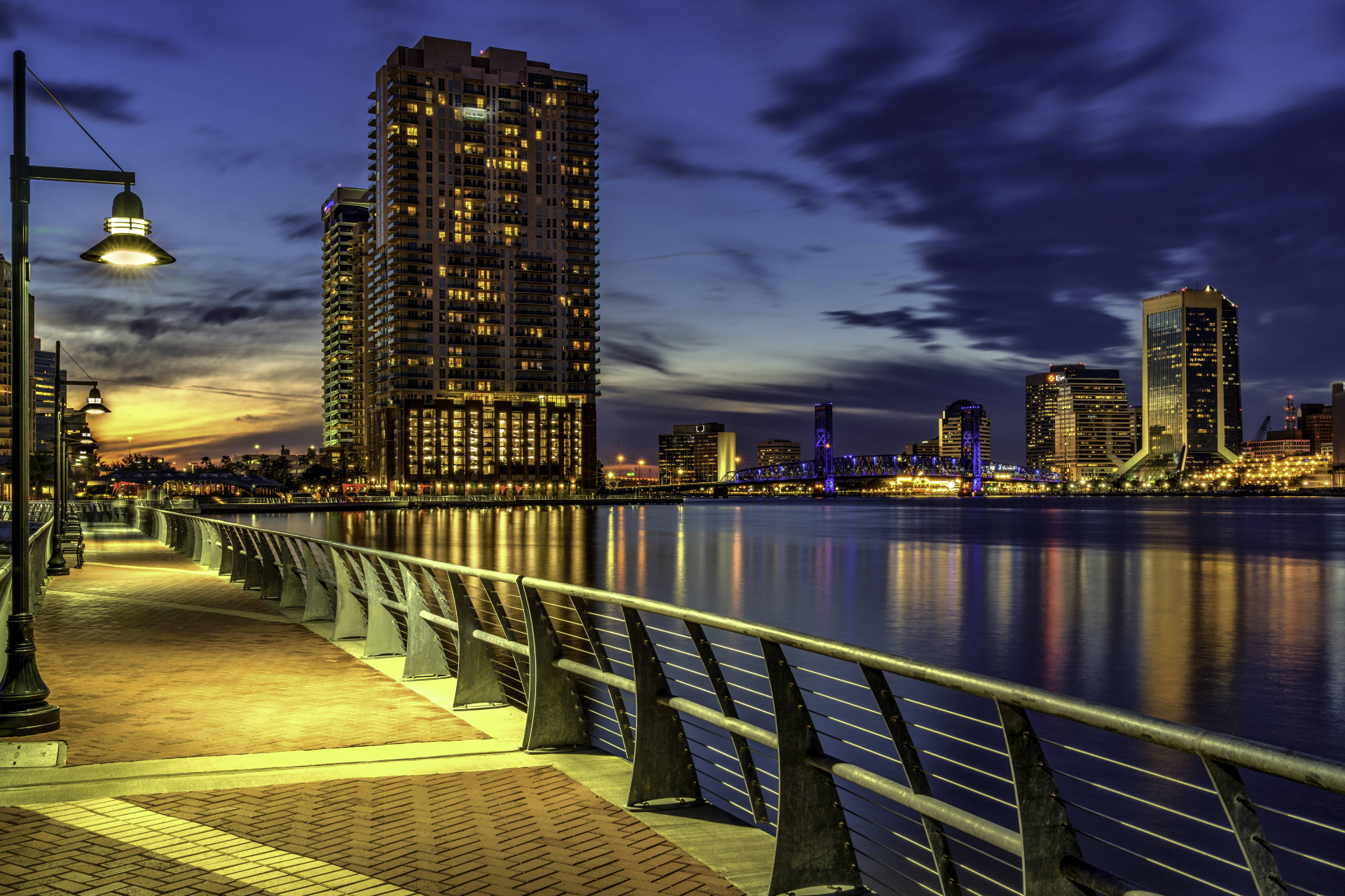 A nighttime look at a walkway in Jacksonville, Fl